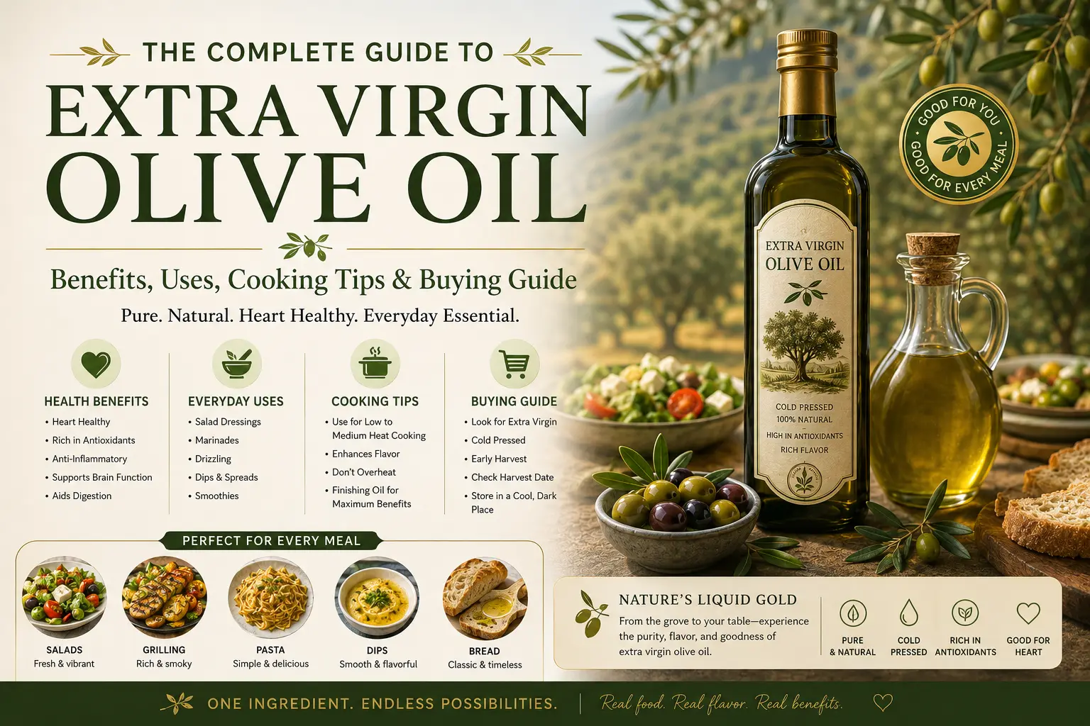 The Complete Guide to Extra Virgin Olive Oil: Benefits, Uses, Cooking Tips & Buying Guide